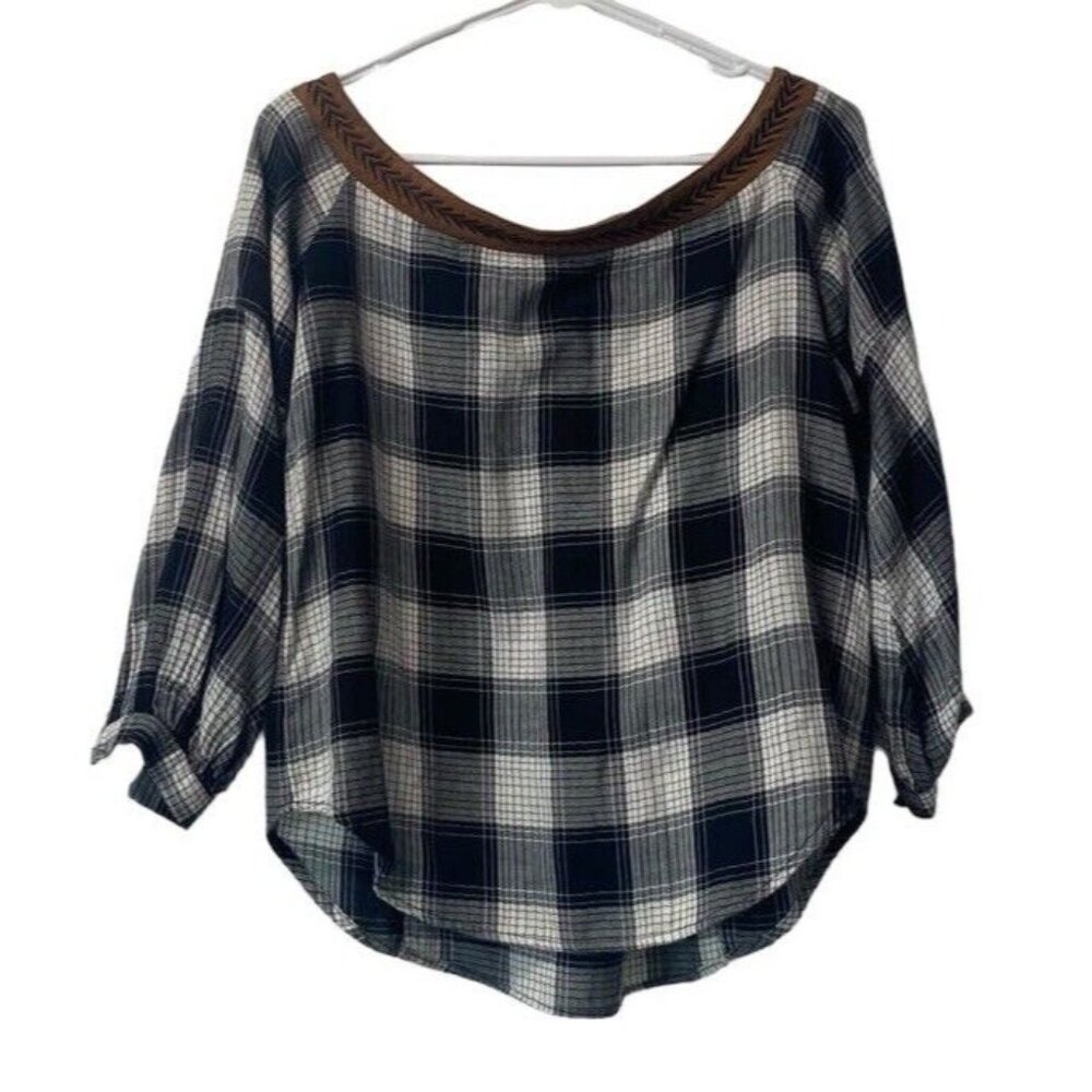 THML ANTHROPOLOGIE SIZE Small Plaid Top Boho Peasant Cottagecore Hippie Preppy